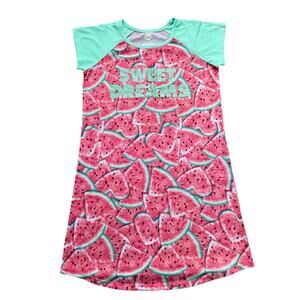 Girls L 10-12 Watermelon Sweet Dreams Short Sleeve Nightgown Glitter Sparkle